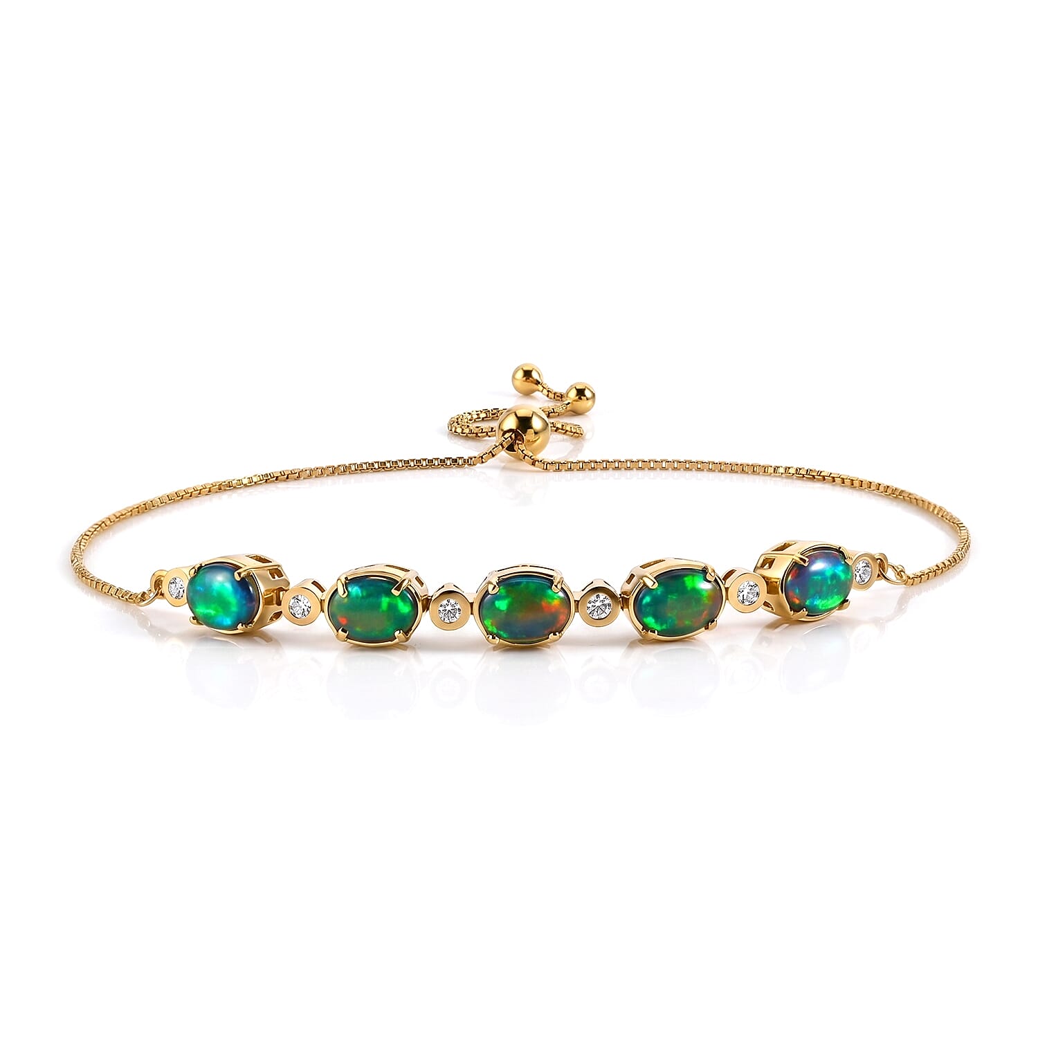 Luxuriant - Ammolite & Lab Grown Diamond (SI-G-H) Adjustable Bracelet (Size - 10.5) in 18K Vermeil Yellow Gold Plated Sterling Silver 4.50 Ct.