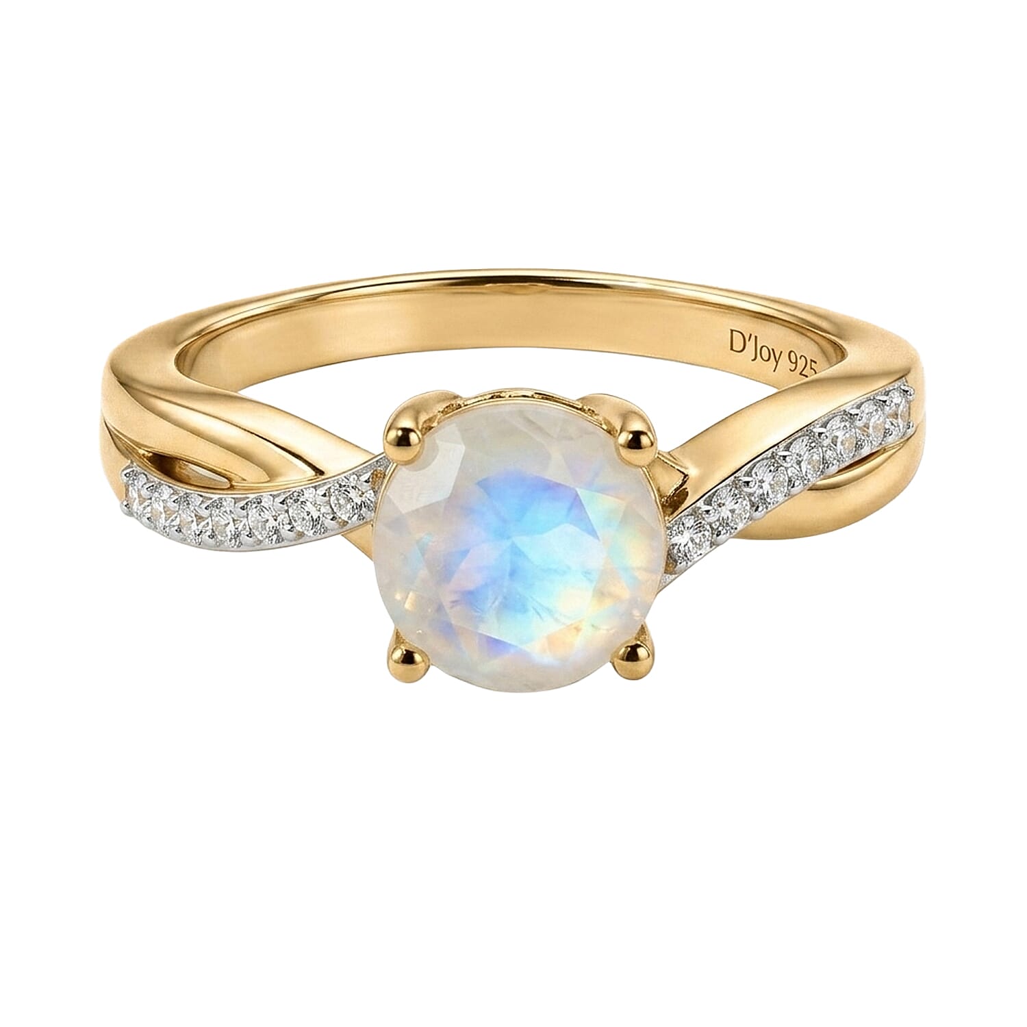 D'Joy Rainbow Moonstone, Moissanite Main Stone With Side Stone Ring in 18K YG VermeilSterling Silver  1.426  Ct.