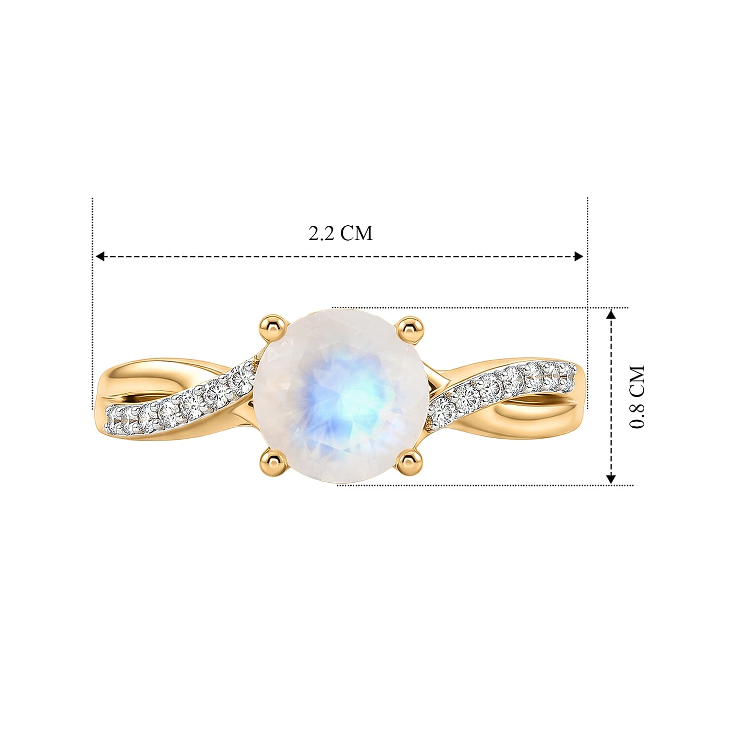 D'Joy Rainbow Moonstone, Moissanite Main Stone With Side Stone Ring in 18K YG VermeilSterling Silver  1.426  Ct.