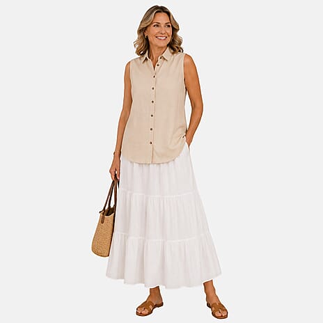 Charlotte West Womens Sleeveless Button-Down Top (Size 12) - Beige