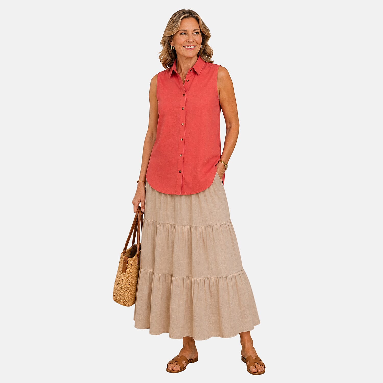 Charlotte West Womens Sleeveless Button-Down Top