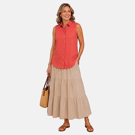 Charlotte West Womens Sleeveless Button-Down Top (Size 12) - Coral