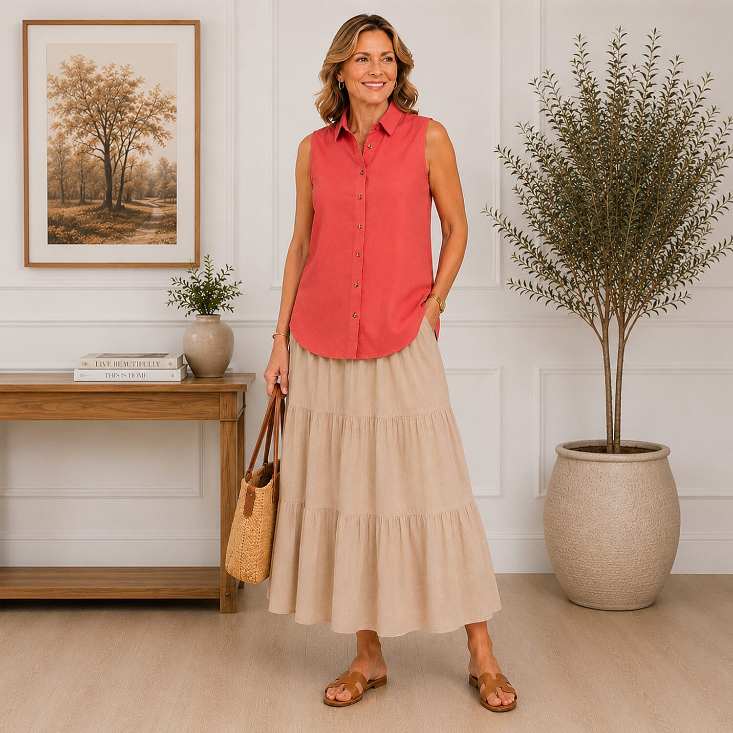 Charlotte West Womens Sleeveless Button-Down Top