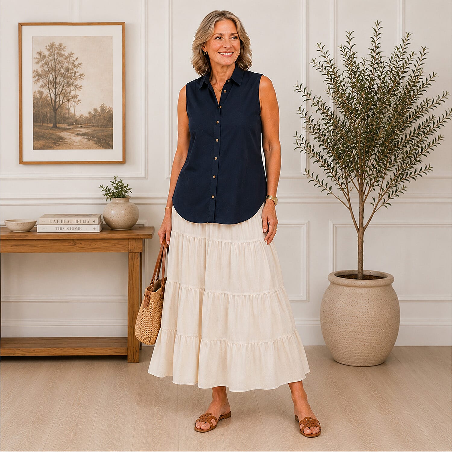 Charlotte West Womens Sleeveless Button-Down Top