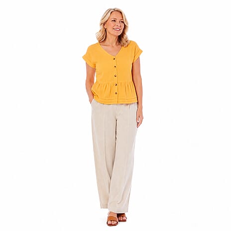 Charlotte West Button Front Peplum Top (Size 18) - Lemon