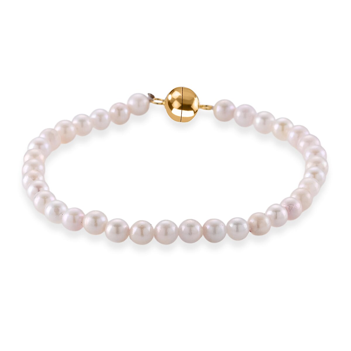 D'Joy - Japanese Akoya Pearl Beads Bracelet (Size - 7.5) with Magnetic Lock in Yellow Gold Plated Sterling Silver 35.00 Ct.