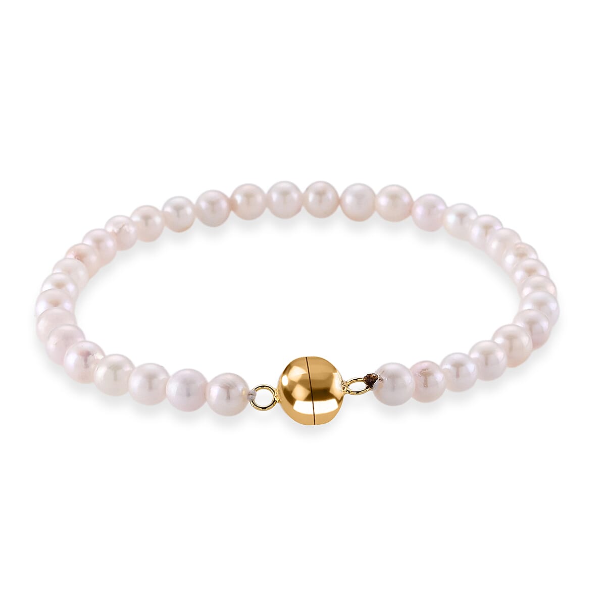 D'Joy - Japanese Akoya Pearl Beads Bracelet (Size - 8) with Magnetic Lock in Yellow Gold Plated Sterling Silver 40.00 Ct.