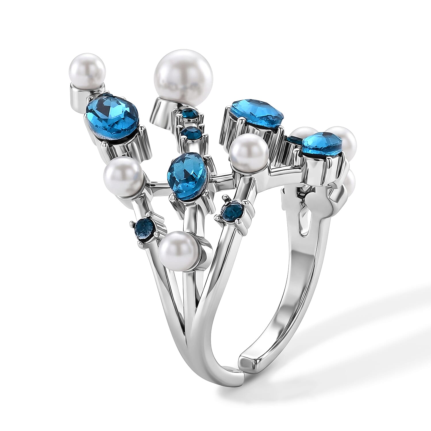 Shell Pearl & Crystal Adjustable Ring 5.00 Ct.