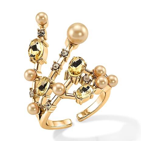 Golden Shell Pearl & Crystal Adjustable Branch Ring 5.00 Ct.