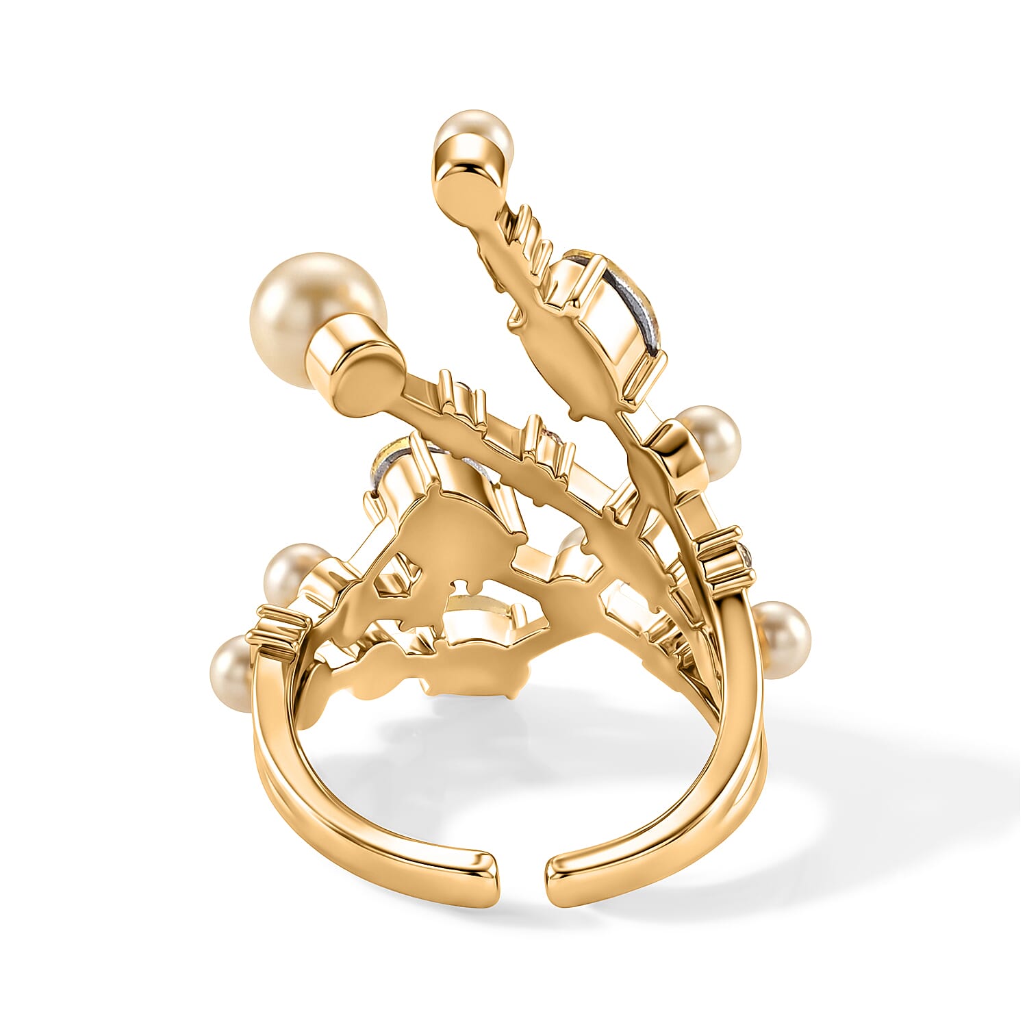 Shell Pearl & Crystal Adjustable Ring 5.00 Ct.