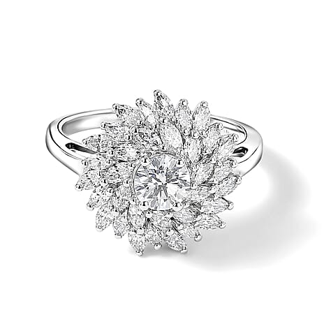 Luxuriant - Lab Grown Diamond (VS-E-F) Cluster Floral Ring in Rhodium Overlay Sterling Silver 1.50 Ct.