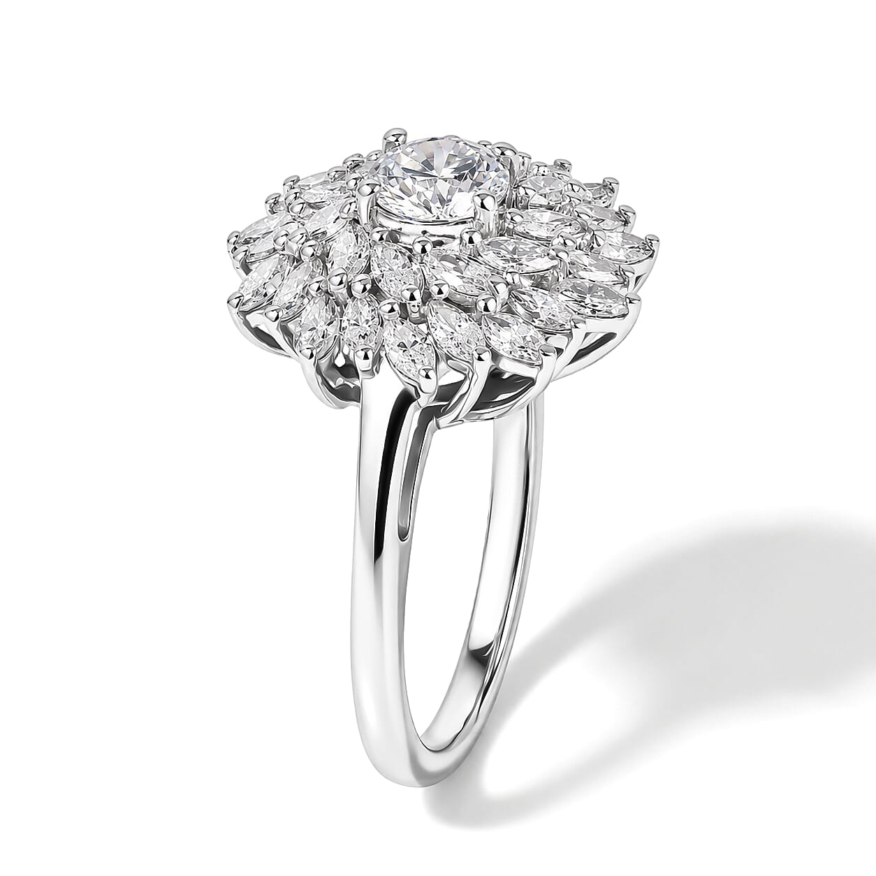 Luxuriant - Lab Grown Diamond (VS-E-F) Cluster Floral Ring in Rhodium Overlay Sterling Silver 1.50 Ct.