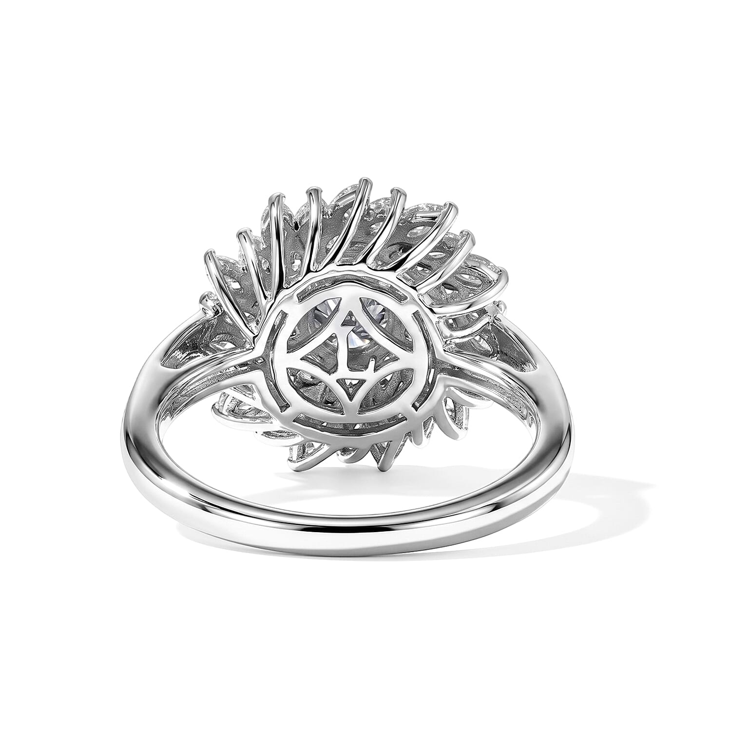 Luxuriant - Lab Grown Diamond (VS-E-F) Cluster Floral Ring in Rhodium Overlay Sterling Silver 1.50 Ct.