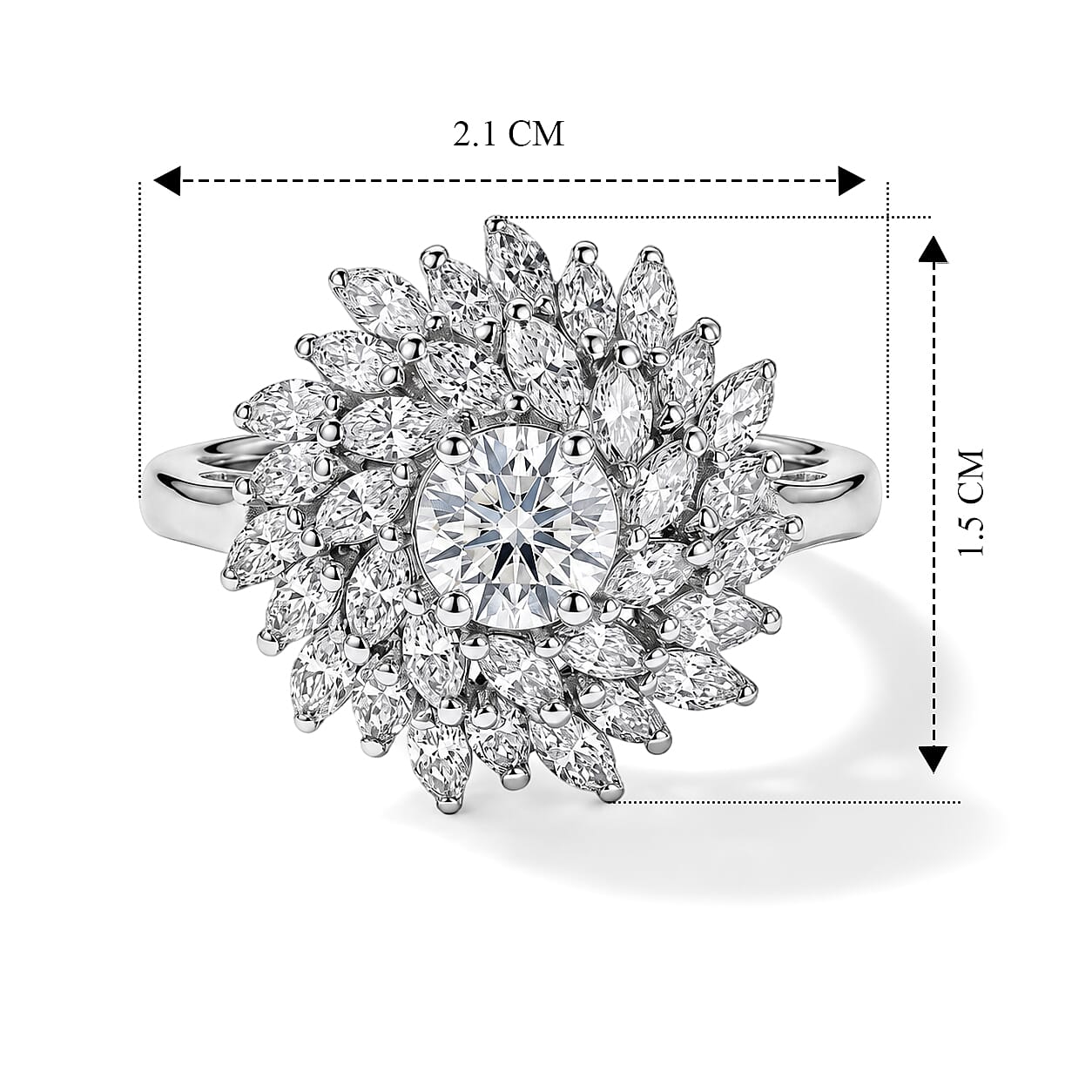 Luxuriant - Lab Grown Diamond (VS-E-F) Cluster Floral Ring in Rhodium Overlay Sterling Silver 1.50 Ct.