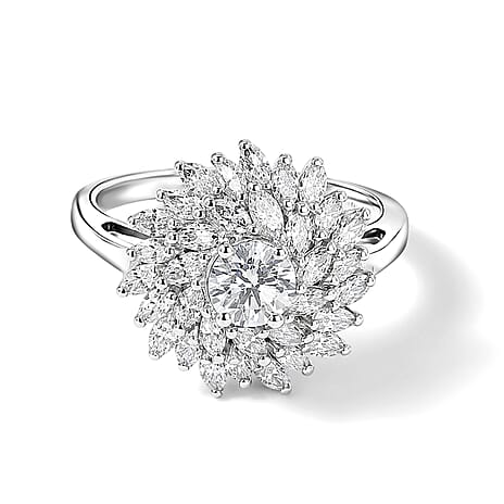Luxuriant - Lab Grown Diamond (VS-E-F) Floral Design Ring in Rhodium Overlay Sterling Silver 1.50 Ct.