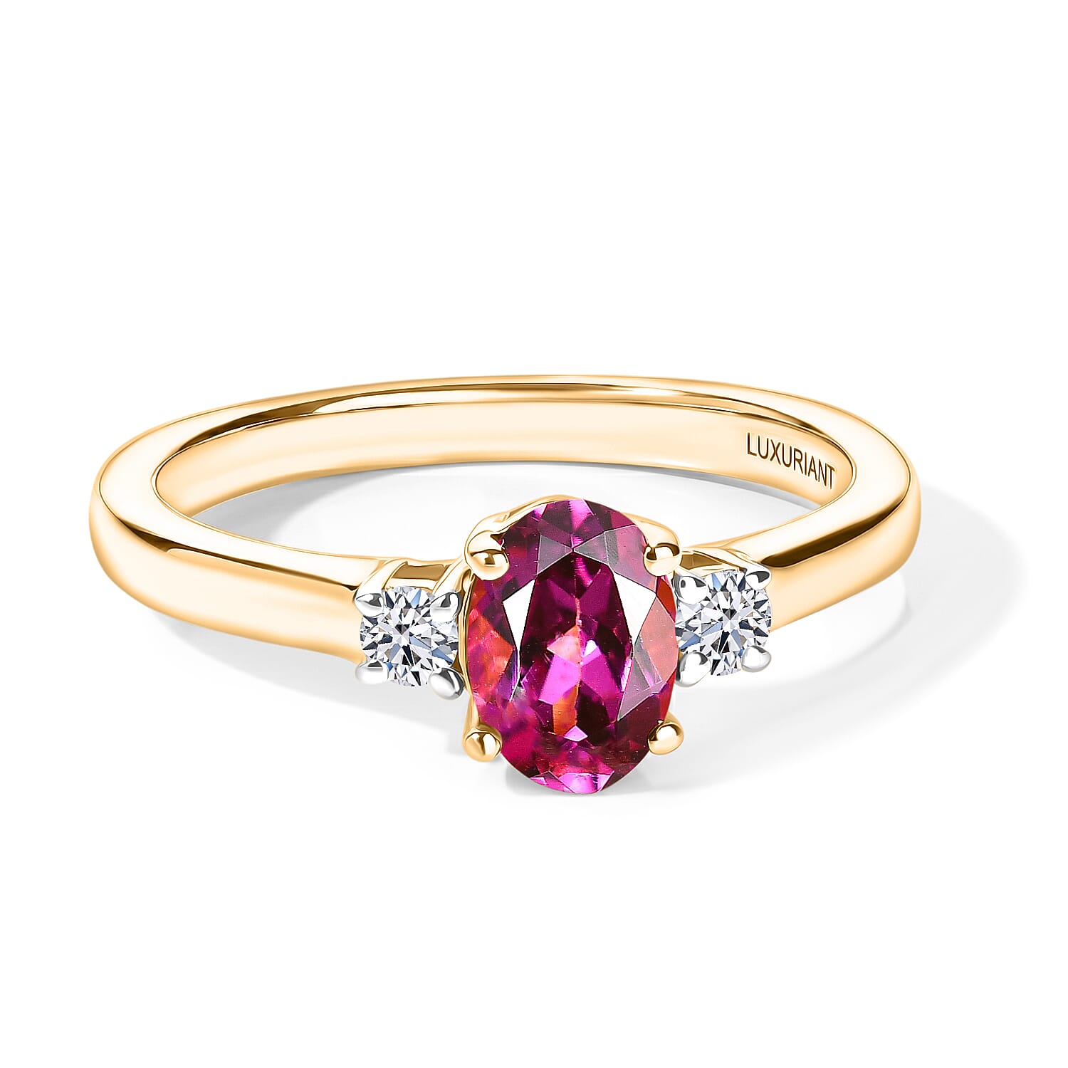 Luxuriant - Radiant Ember Garnet & Lab Grown Diamond (SI-G-H) Solitaire Ring in 18K Vermeil Yellow Gold Plated Sterling Silver 1.08 Ct.