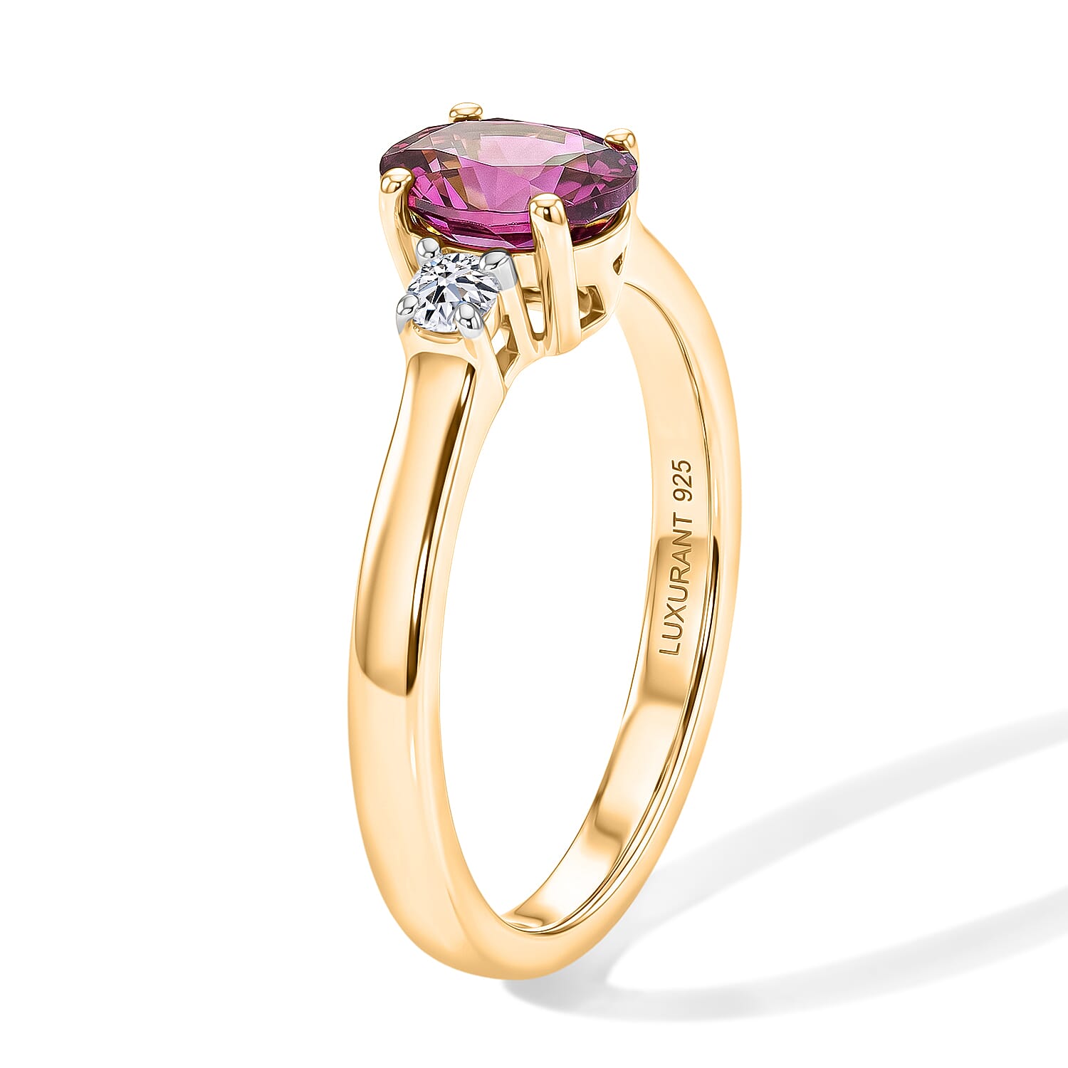 Luxuriant - Radiant Ember Garnet & Lab Grown Diamond (SI-G-H) Solitaire Ring in 18K Vermeil Yellow Gold Plated Sterling Silver 1.08 Ct.