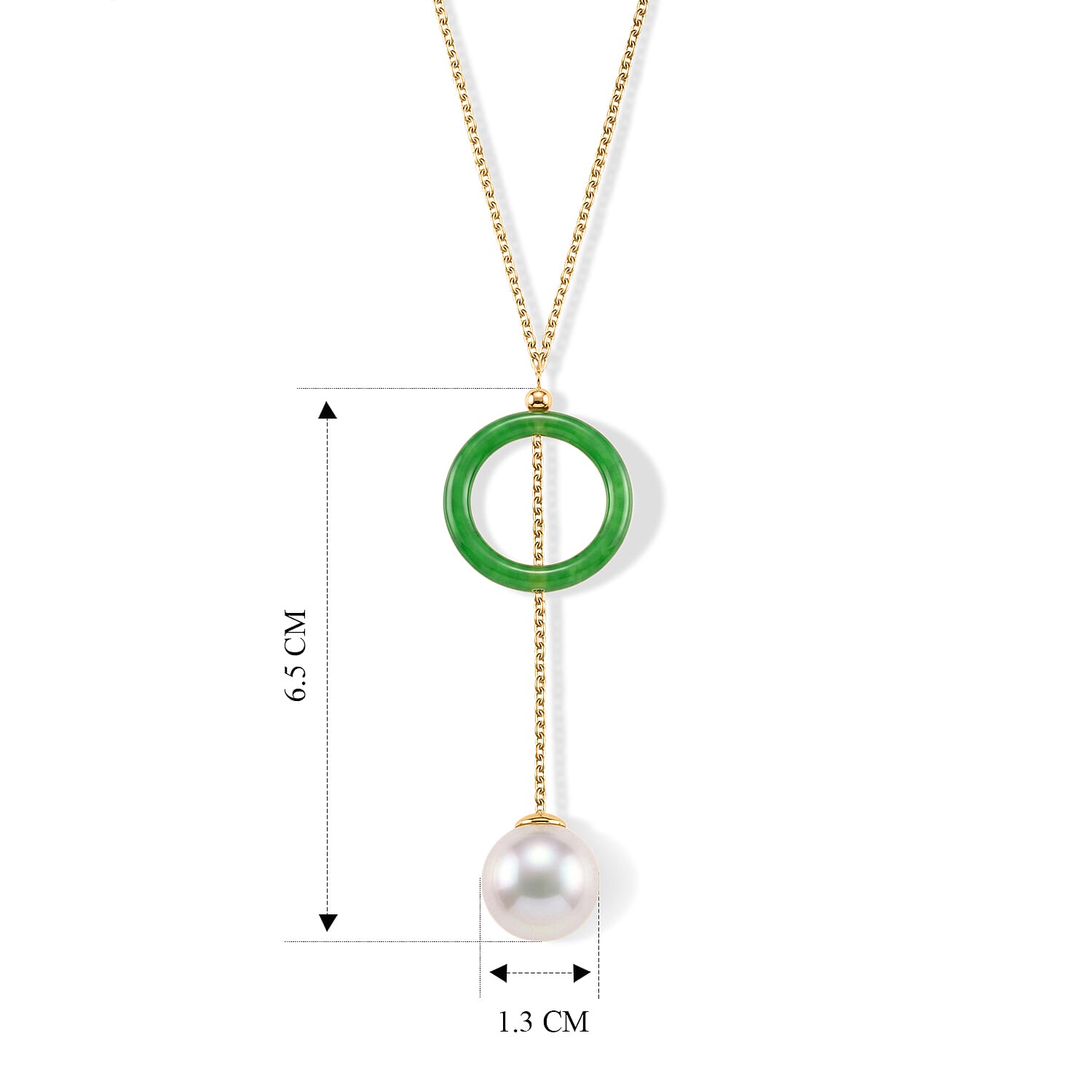 D'Joy - Premium White Edison Pearl (12-13mm) & Dyed Green Jade Drop Necklace (Size - 18) in Yellow Gold Plated Sterling Silver 20.09 Ct.