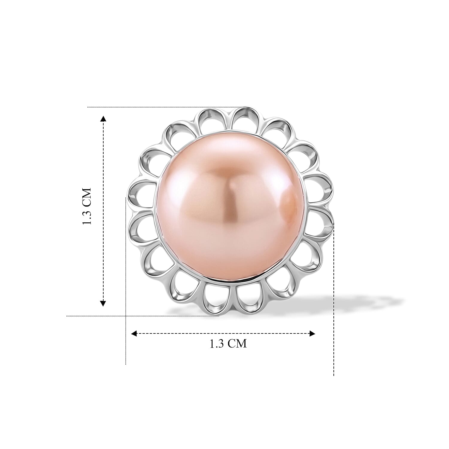 D'Joy - Premium Peach Edison (9-10mm) Solitaire Stud Push Post Earring in Rhodium Overlay Sterling Silver 11.80 Ct.