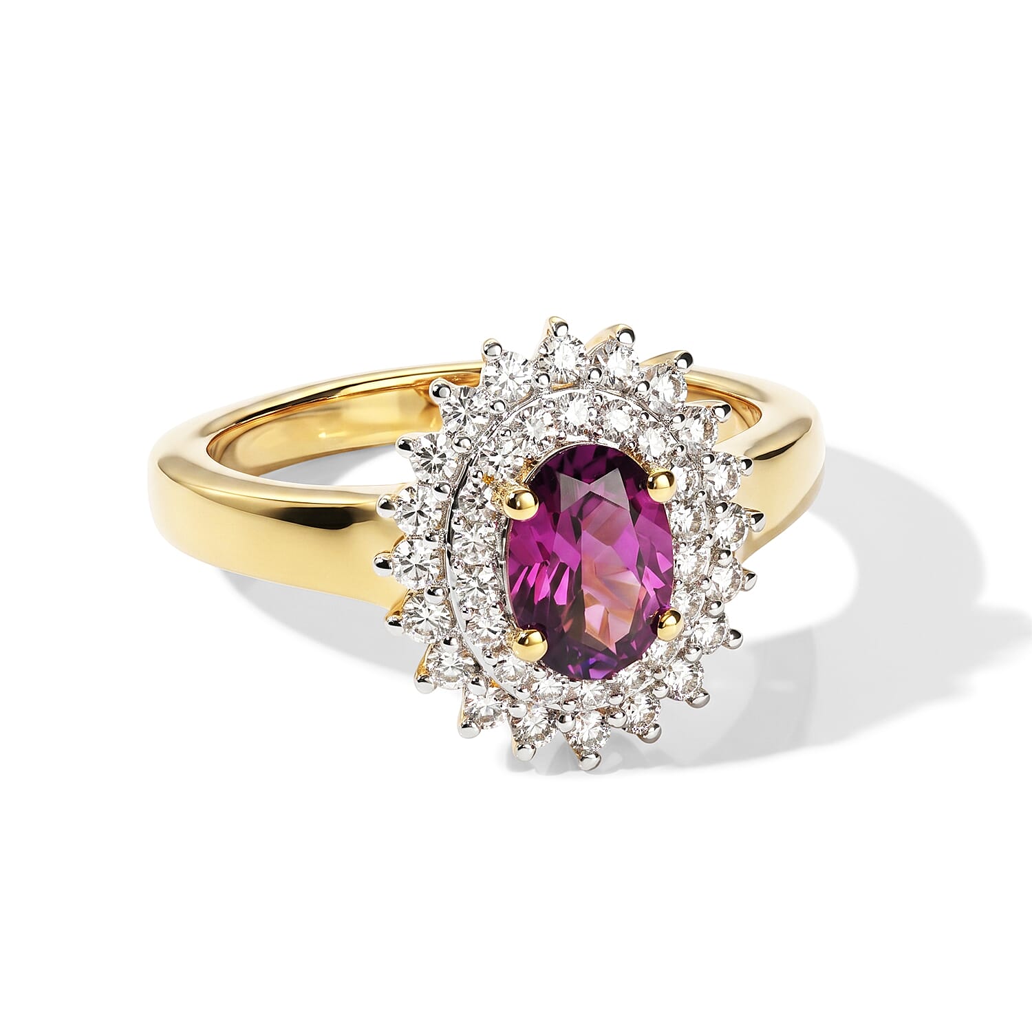 Luxuriant - Radiant Ember Garnet & Lab Grown Diamond (SI-G-H) Ring in 18K Vermeil Yellow Gold Plated Sterling Silver 1.40 Ct.