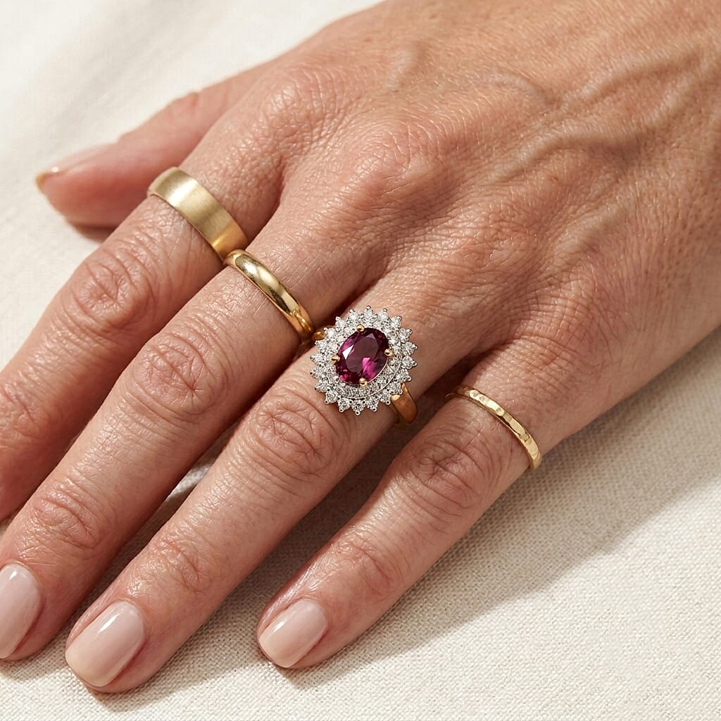 Luxuriant - Radiant Ember Garnet & Lab Grown Diamond (SI-G-H) Ring in 18K Vermeil Yellow Gold Plated Sterling Silver 1.40 Ct.
