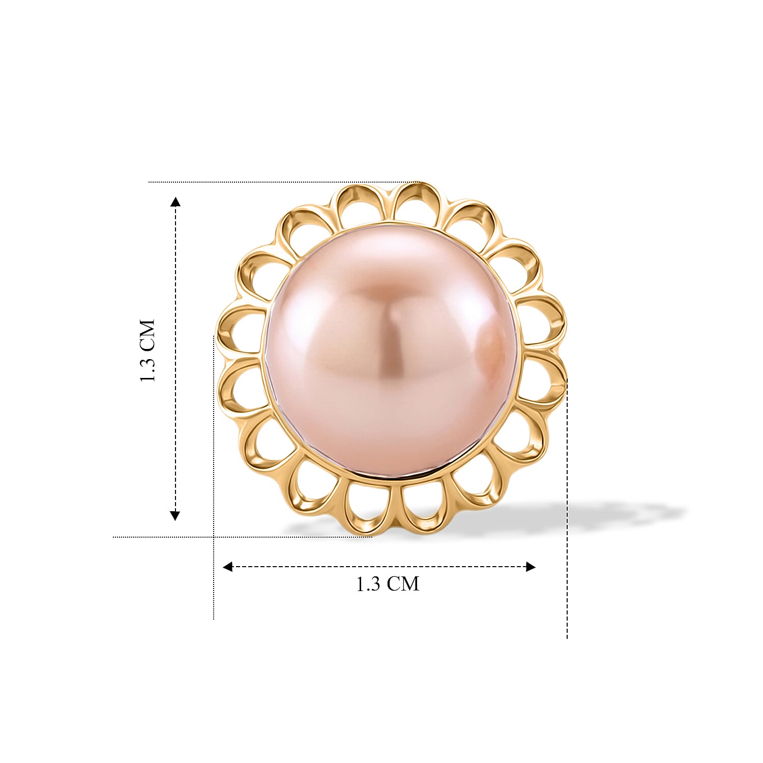 D'Joy - Premium Peach Edison (9-10mm) Solitaire Stud Push Post Earring in Yellow Gold Plated Sterling Silver 11.80 Ct.