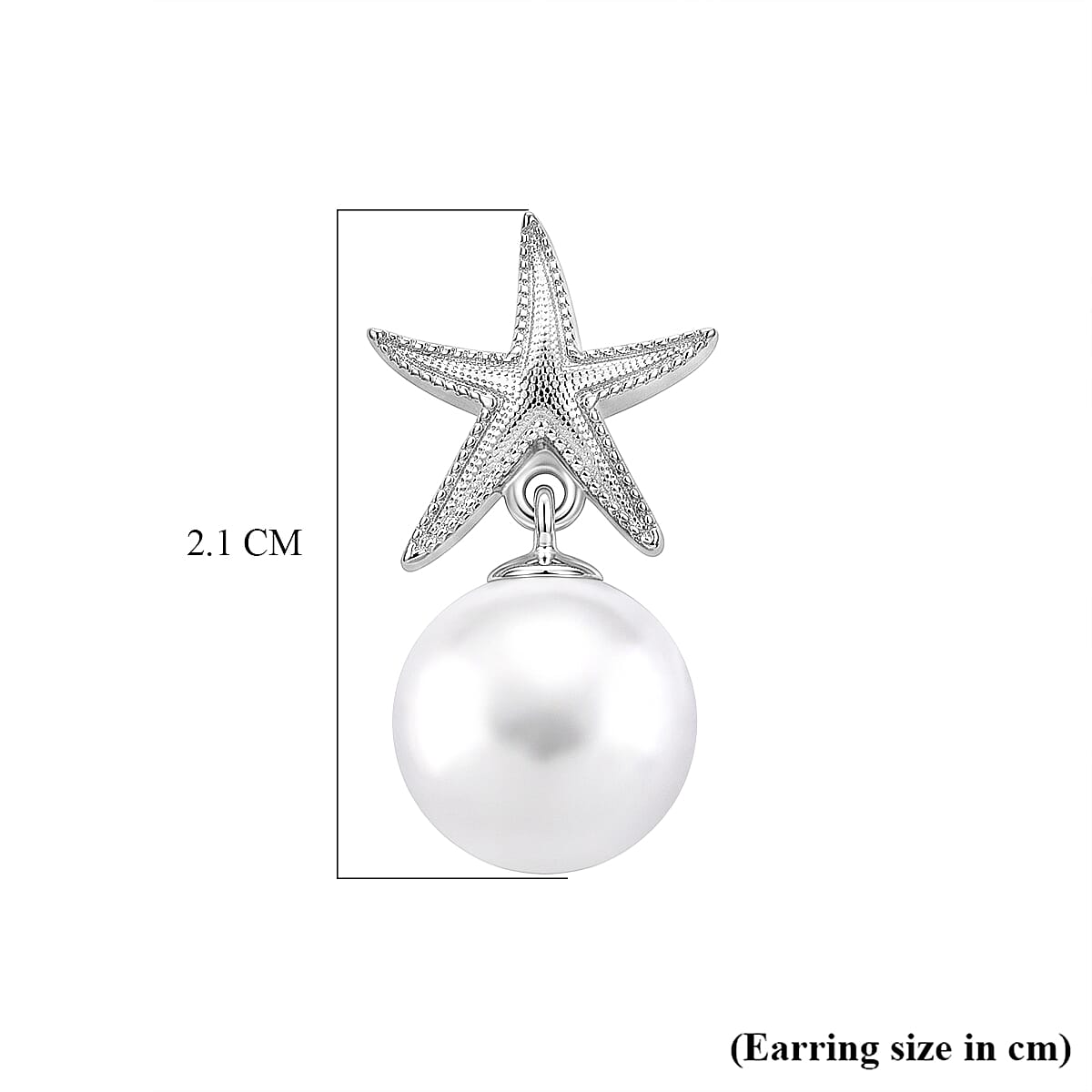 D'Joy - Premium White Edison Pearl (10-11mm) Stud Ball Earring with Push Back in Rhodium Overlay Sterling Silver 15.40 Ct.