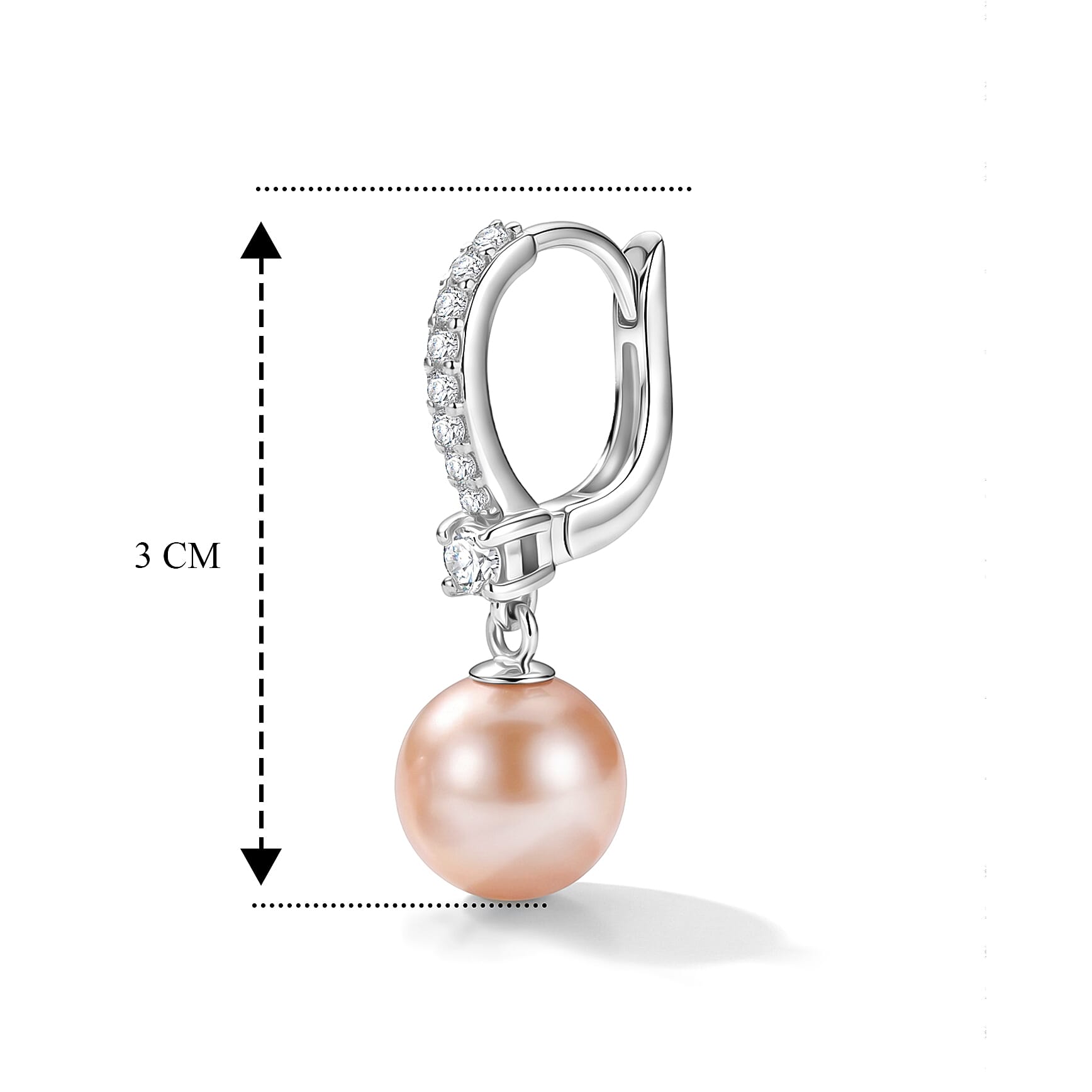 D'Joy - Premium Peach Edison (10-11mm) & White Zircon Hoop Earring with Clasp in Rhodium Overlay Sterling Silver 10.76 Ct.
