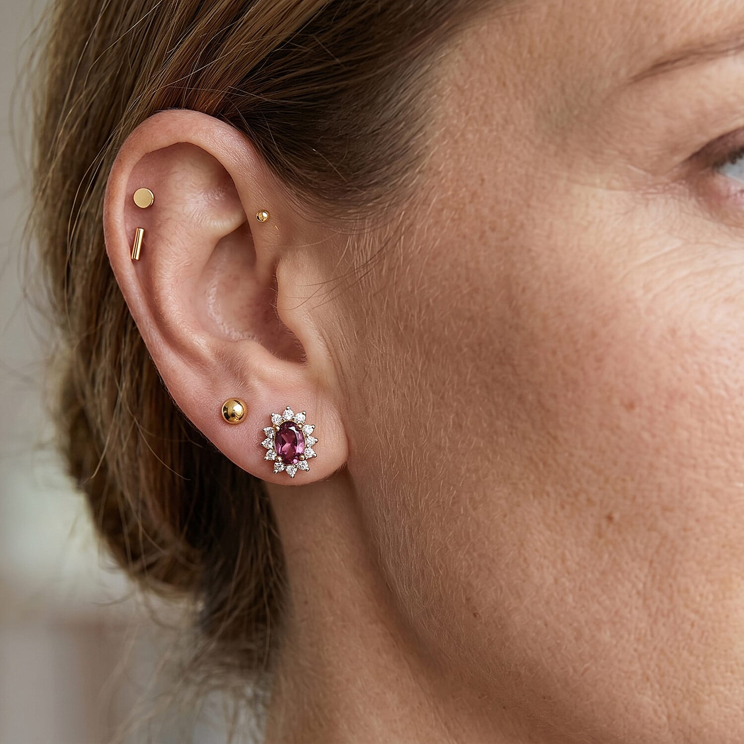 Luxuriant - Radiant Ember Garnet & Lab Grown Diamond (SI-G-H) Push Post Earring in 18K Vermeil Yellow Gold Plated Sterling Silver 0.75 Ct.