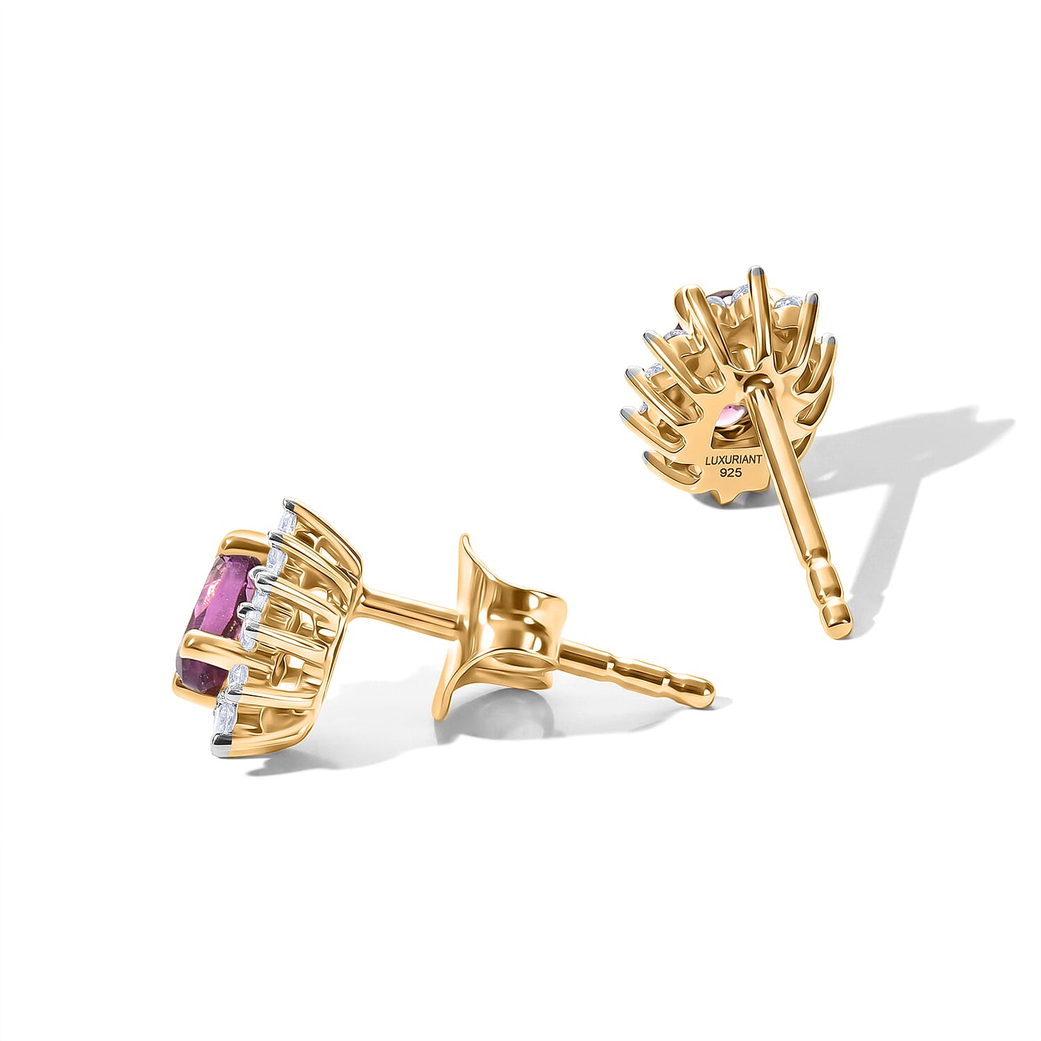 Luxuriant - Radiant Ember Garnet & Lab Grown Diamond (SI-G-H) Push Post Earring in 18K Vermeil Yellow Gold Plated Sterling Silver 0.75 Ct.