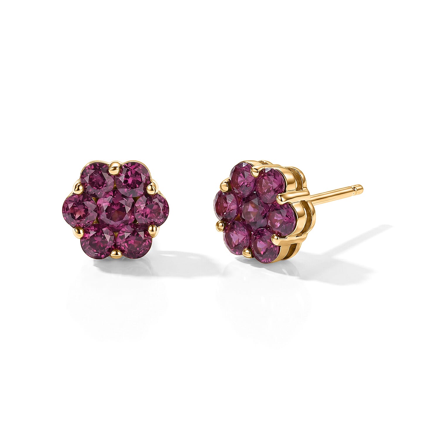 D'Joy - Radiant Ember Garnet Cluster Earring with Push Post in Yellow Gold Plated Sterling Silver 2.27 Ct.