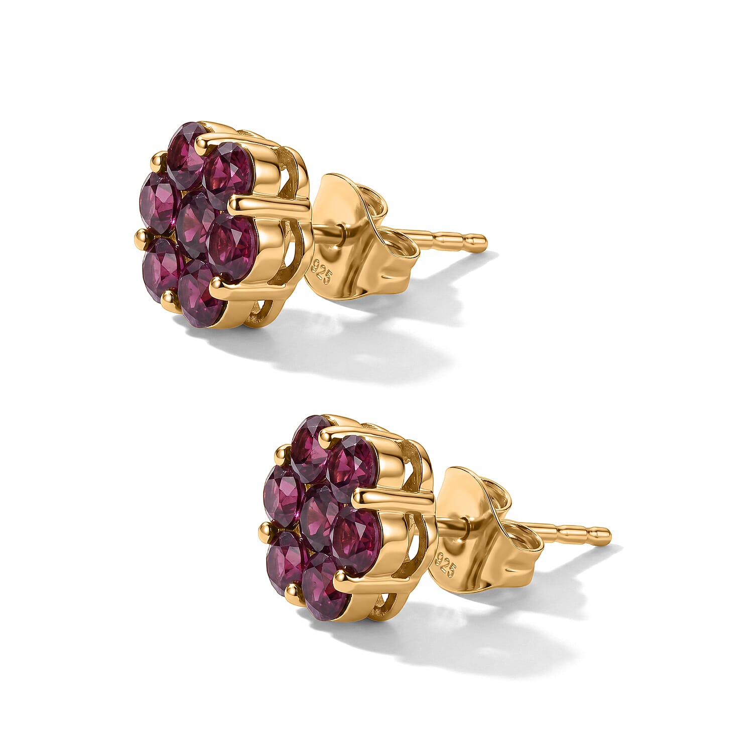 D'Joy - Radiant Ember Garnet Cluster Earring with Push Post in Yellow Gold Plated Sterling Silver 2.27 Ct.