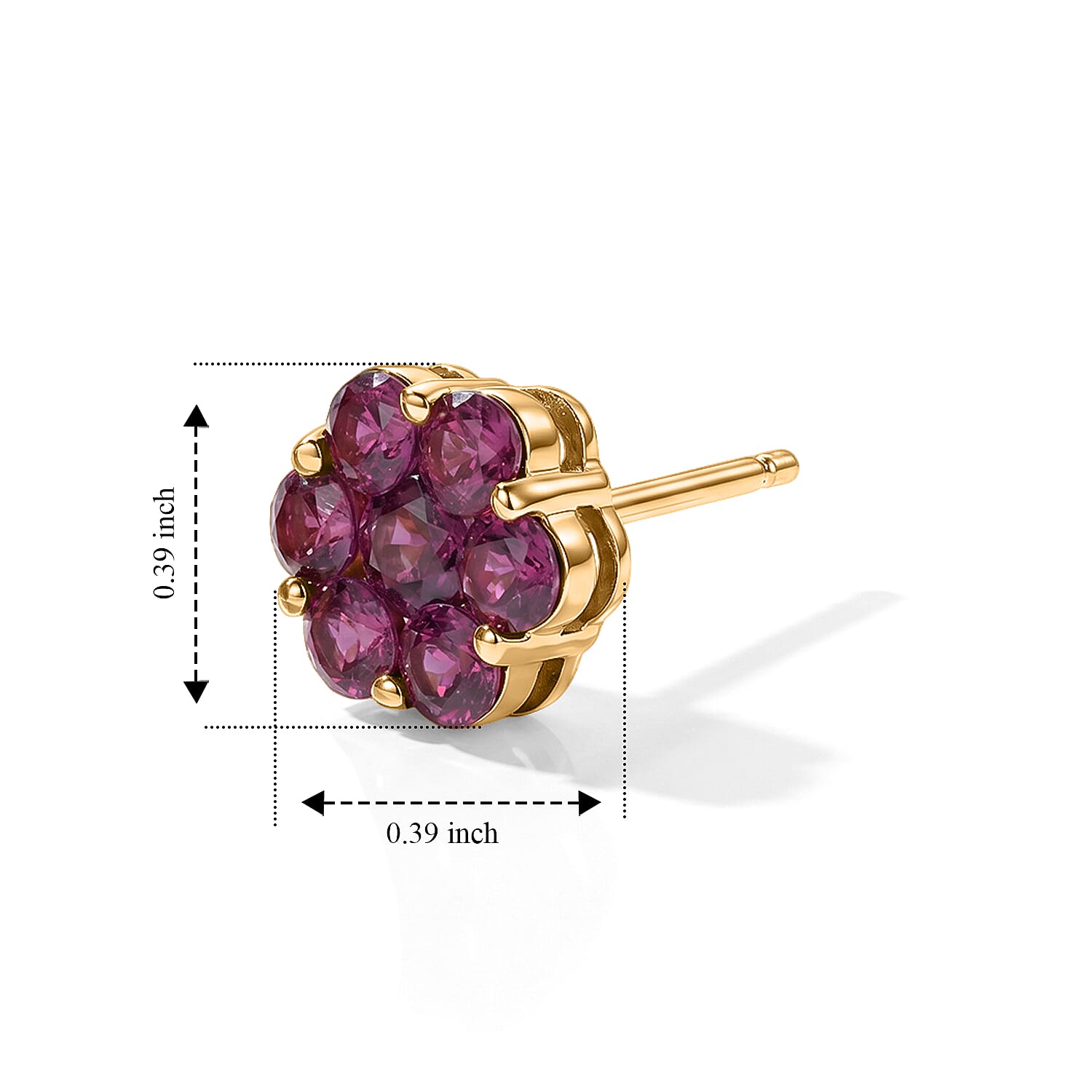 D'Joy - Radiant Ember Garnet Cluster Earring with Push Post in Yellow Gold Plated Sterling Silver 2.27 Ct.