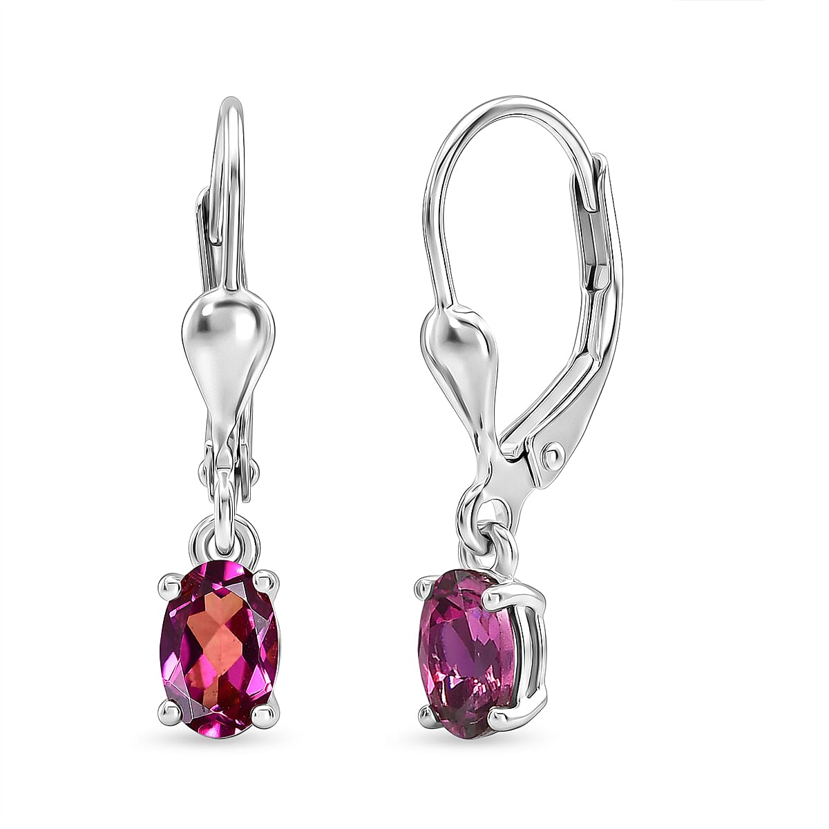 D'Joy - Radiant Ember Garnet Solitaire Lever Back Earring in Platinum Overlay Sterling Silver 1.23 Ct.