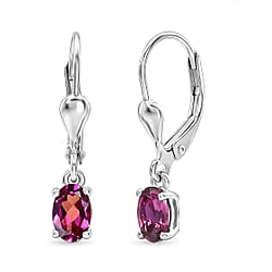 D'Joy - Radiant Ember Garnet Solitaire Lever Back Earring in Platinum Overlay Sterling Silver 1.23 Ct.
