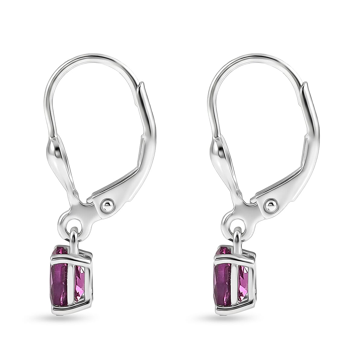 D'Joy - Radiant Ember Garnet Solitaire Lever Back Earring in Platinum Overlay Sterling Silver 1.23 Ct.