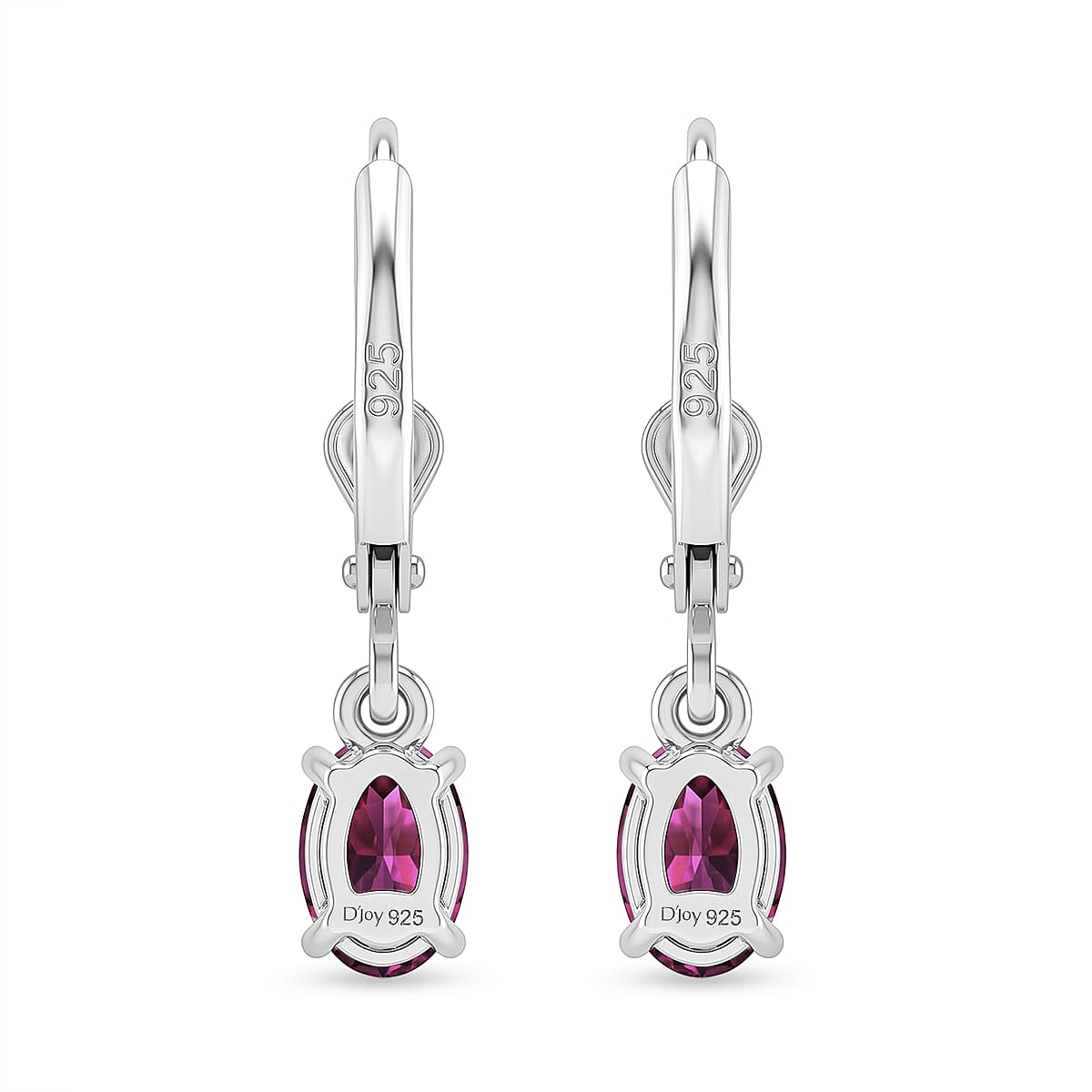 D'Joy - Radiant Ember Garnet Solitaire Lever Back Earring in Platinum Overlay Sterling Silver 1.23 Ct.