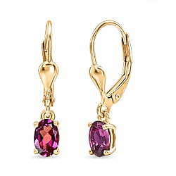 D'Joy - Radiant Ember Garnet Solitaire Lever Back Earring in Yellow Gold Plated Sterling Silver 1.23 Ct.