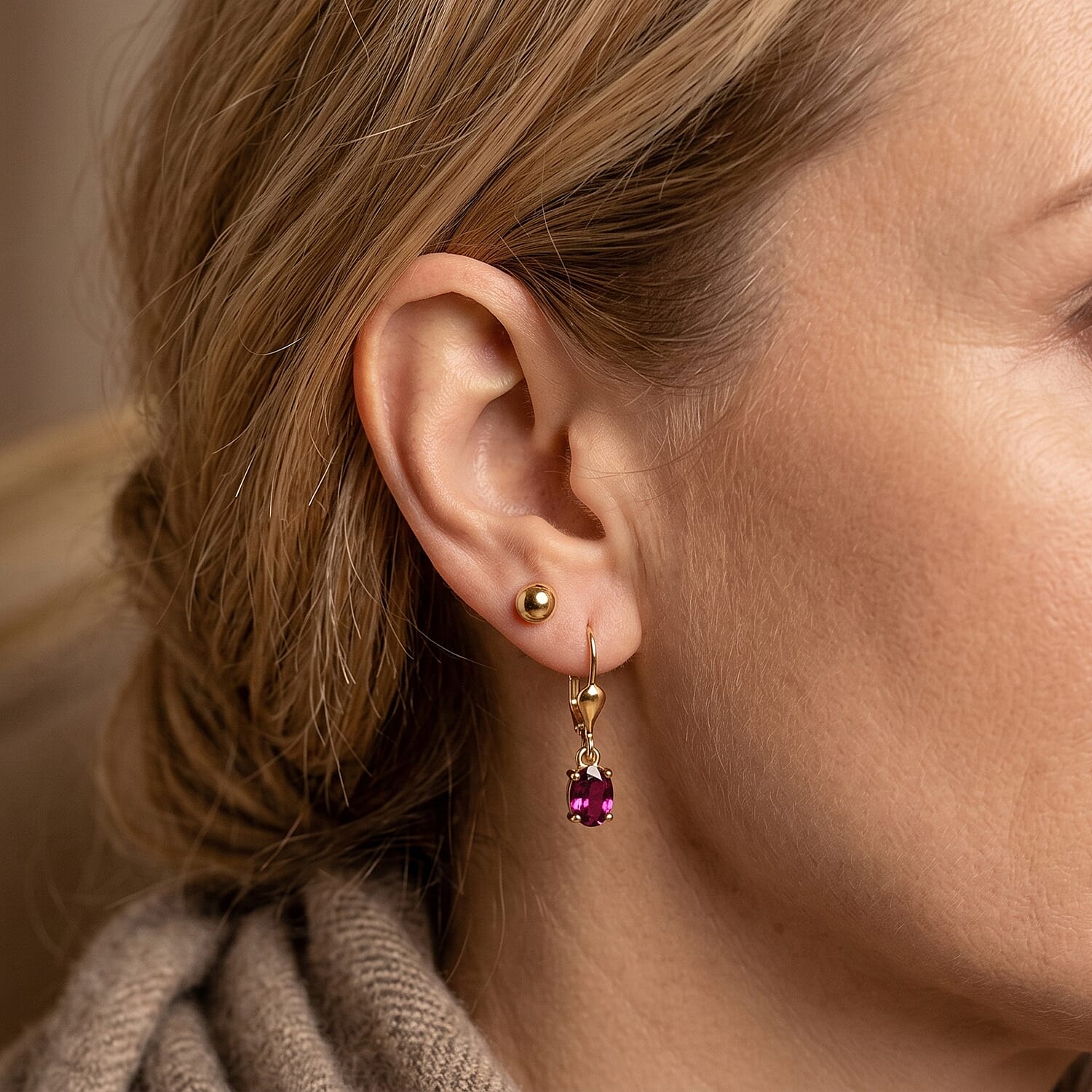 D'Joy - Radiant Ember Garnet Solitaire Lever Back Earring in Yellow Gold Plated Sterling Silver 1.23 Ct.