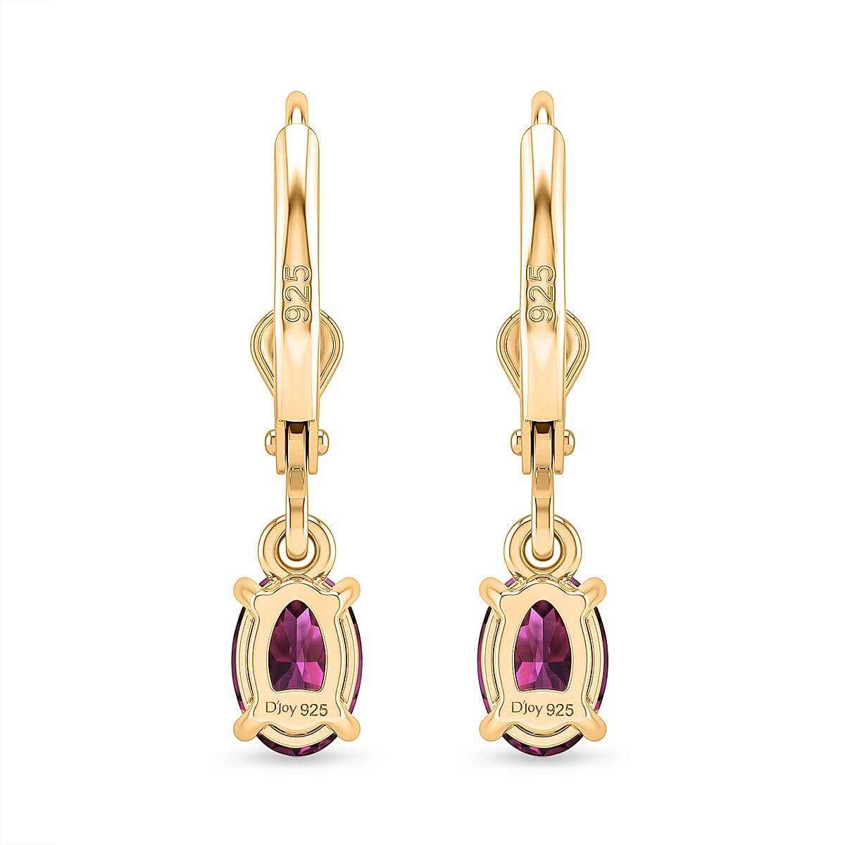 D'Joy - Radiant Ember Garnet Solitaire Lever Back Earring in Yellow Gold Plated Sterling Silver 1.23 Ct.