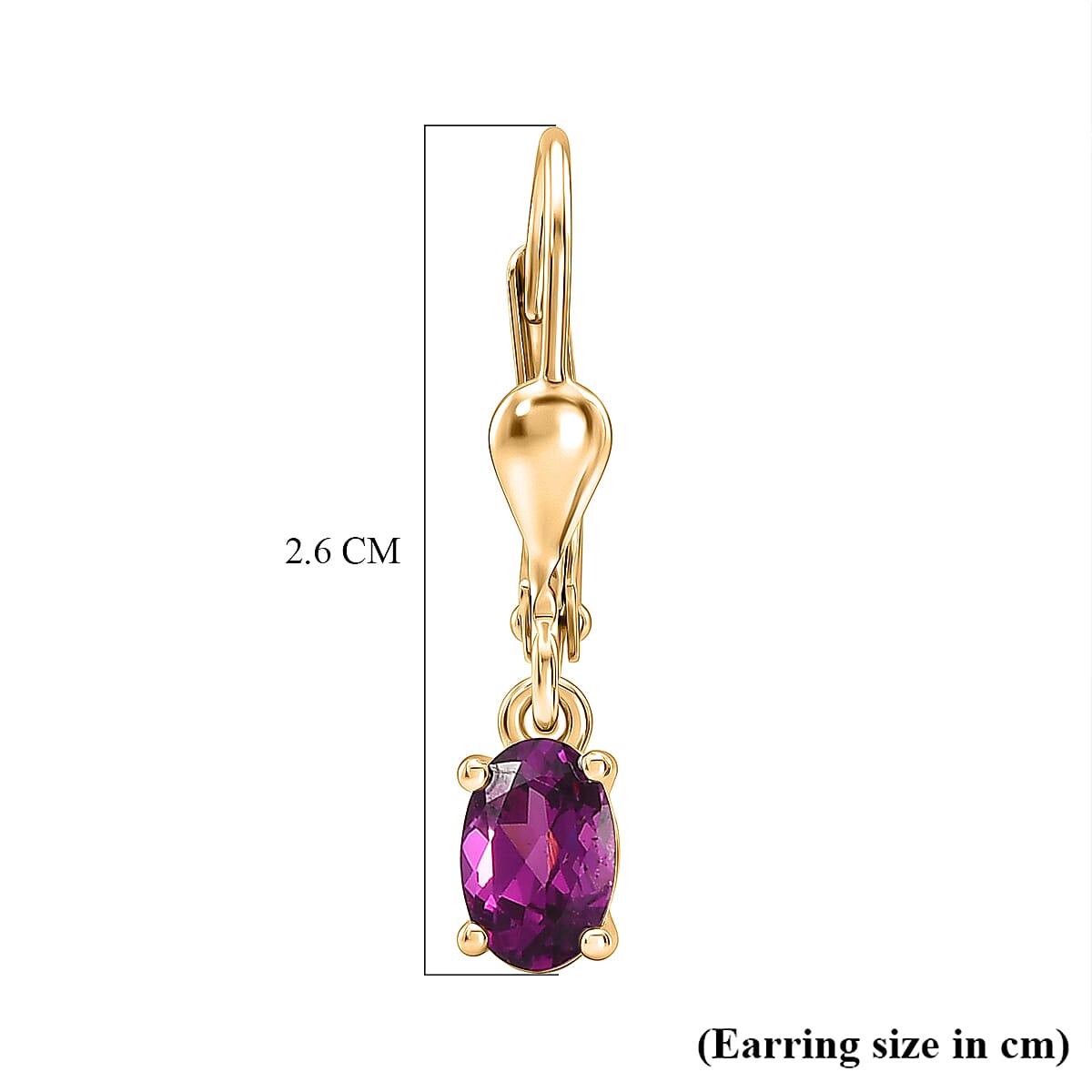 D'Joy - Radiant Ember Garnet Solitaire Lever Back Earring in Yellow Gold Plated Sterling Silver 1.23 Ct.