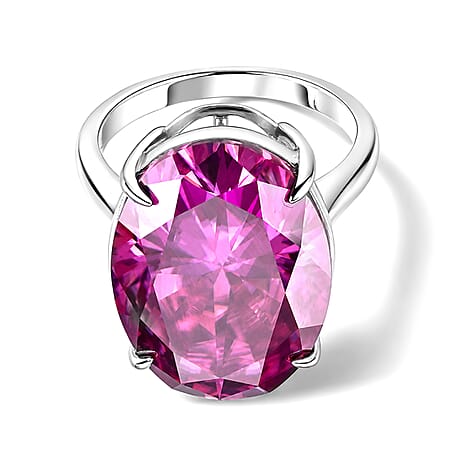 Biggest Carat Weight - Moissanite Solitaire Ring in Rhodium Overlay Sterling Silver 20.10 Ct.