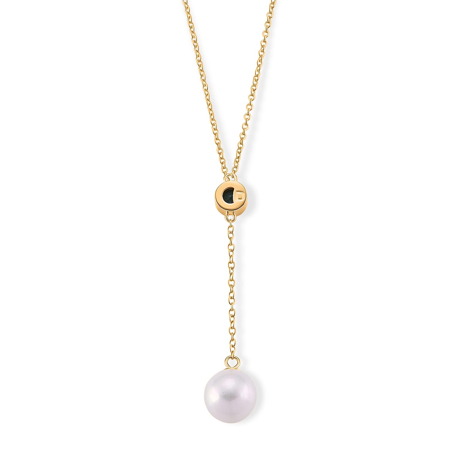 D'Joy - White Edison Pearl & Swiss Blue Topaz Drop Necklace (Size - 18) in Yellow Gold Plated Sterling Silver 9.10 Ct.