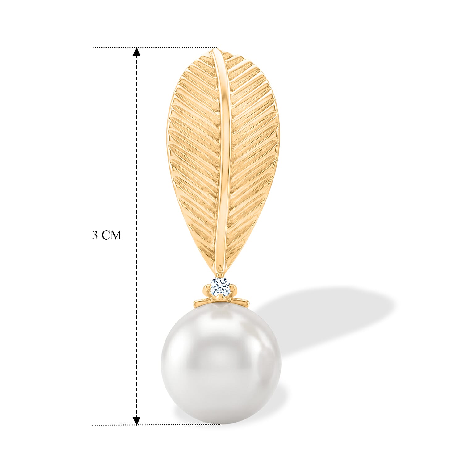 D'Joy - Premium White Edison Pearl (10-11mm) & Lab Grown Diamond Leaf-Inspired Drop Earring with Push Back in Yellow Gold Plated Sterling Silver 16.55 Ct.