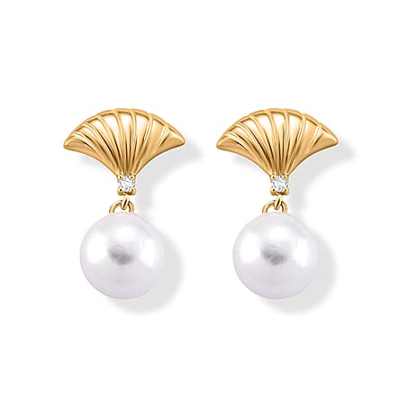 D'Joy - Premium White Edison Pearl (10-11mm) & Lab Grown Diamond Earring with Push Back in Yellow Gold Plated Sterling Silver 15.50 Ct.