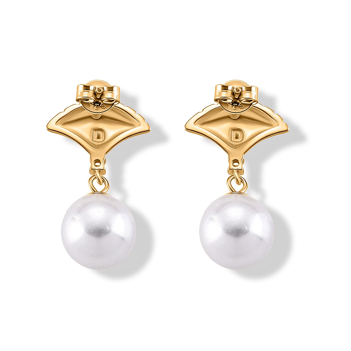 D'Joy - Premium White Edison Pearl (10-11mm) & Lab Grown Diamond Earring with Push Back in Yellow Gold Plated Sterling Silver 15.50 Ct.