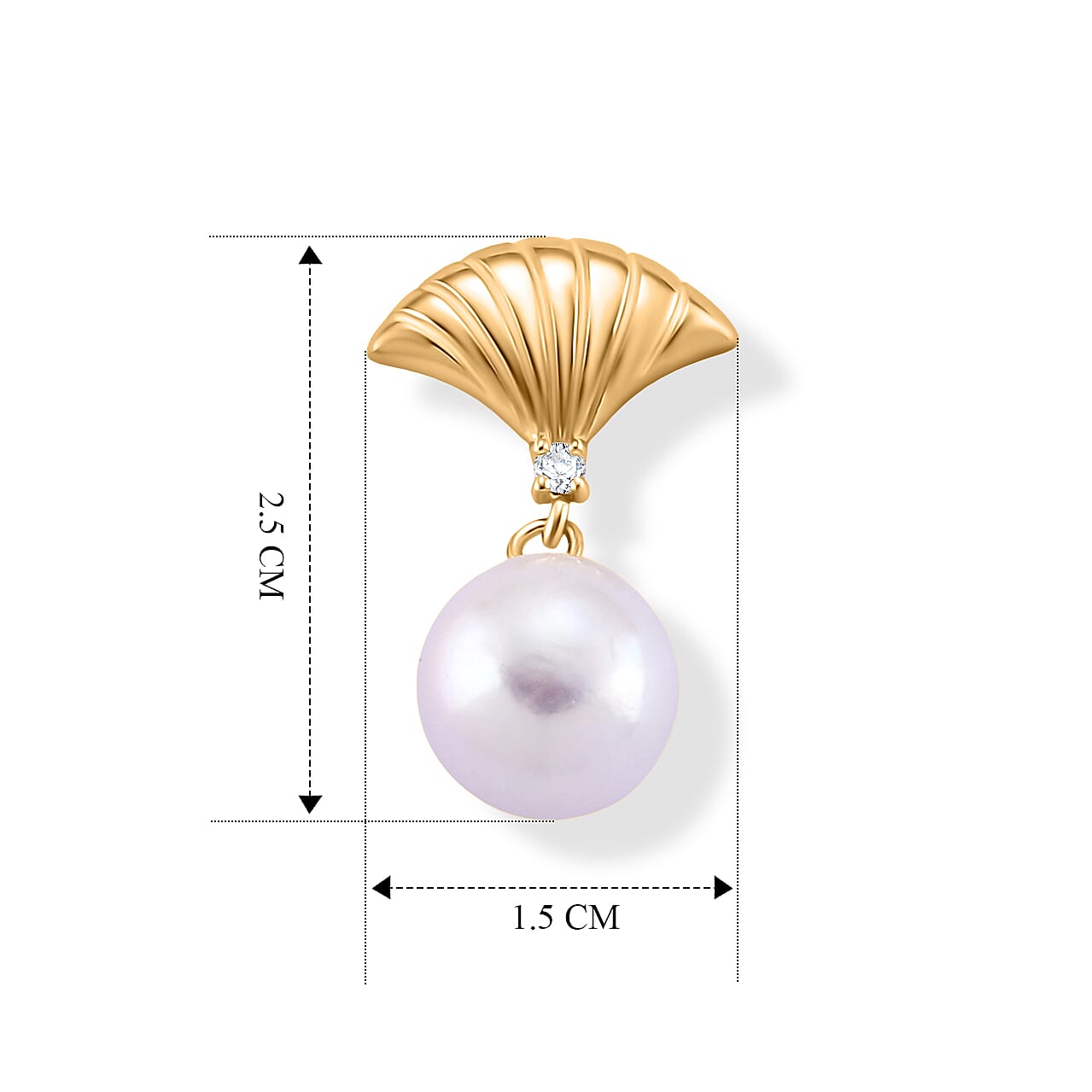 D'Joy - Premium White Edison Pearl (10-11mm) & Lab Grown Diamond Earring with Push Back in Yellow Gold Plated Sterling Silver 15.50 Ct.