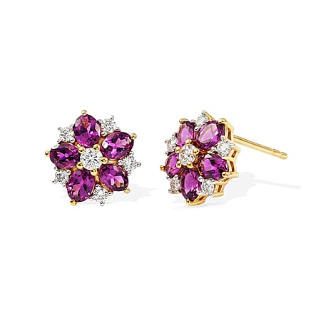 Luxuriant - Natural Radiant Ember Garnet & Lab Grown Diamond (SI-G-H) Floral Earring with Push Post in 18K Vermeil Yellow Gold Plated Sterling Silver 2.60 Ct. Luxuriant - Natural Radiant Ember Garnet & Lab Grown Diamond (SI-G-H) Floral Earring with Push Post in 18K Vermeil Yellow Gold Plated Sterling Silver 2.60 Ct.