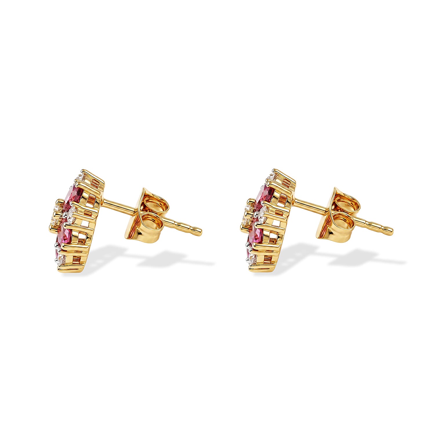 Luxuriant - Radiant Ember Garnet & Lab Grown Diamond (SI-G-H) Floral Earring with Push Post in 18K Vermeil Yellow Gold Plated Sterling Silver 2.60 Ct.