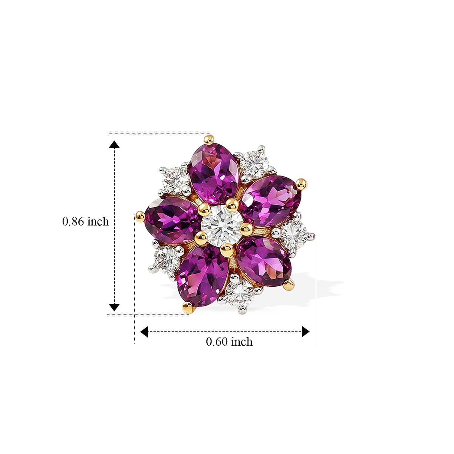 Luxuriant - Radiant Ember Garnet & Lab Grown Diamond (SI-G-H) Floral Earring with Push Post in 18K Vermeil Yellow Gold Plated Sterling Silver 2.60 Ct.